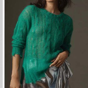 NEW Anthropologie The‎ Posey Stitchy Distressed Wool Blend Open Knit Sweater S